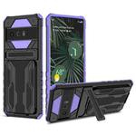 For Google Pixel 6 Pro Armor Card PC + TPU Shockproof Phone Case with Card Slot & Invisible Holder(Purple)