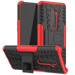 For OPPO Reno2 Tire Texture Shockproof TPU+PC Protective Case with Holder(Red)