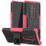 For OPPO Reno2 Tire Texture Shockproof TPU+PC Protective Case with Holder(Pink)
