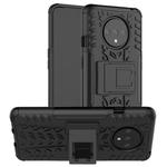 For OnePlus 7T Tire Texture Shockproof TPU+PC Protective Case with Holder(Black)