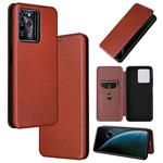 For ZTE Blade V30 Carbon Fiber Texture Horizontal Flip PU Phone Case(Brown)