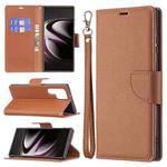 For Samsung Galaxy S22 Ultra 5G Litchi Texture Pure Color Horizontal Flip Leather Phone Case with Holder & Card Slots & Wallet & Lanyard(Brown)