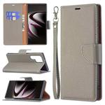 For Samsung Galaxy S22 Ultra 5G Litchi Texture Pure Color Horizontal Flip Leather Phone Case with Holder & Card Slots & Wallet & Lanyard(Grey)