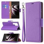 For Samsung Galaxy S22 Ultra 5G Litchi Texture Pure Color Horizontal Flip Leather Phone Case with Holder & Card Slots & Wallet & Lanyard(Purple)