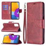 For Samsung Galaxy M52 5G Retro Lambskin Texture Pure Color Horizontal Flip Leather Phone Case with Holder & Card Slots & Wallet & Lanyard(Red)