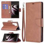 For Samsung Galaxy S22 Ultra 5G Retro Lambskin Texture Pure Color Horizontal Flip Leather Phone Case with Holder & Card Slots & Wallet & Lanyard(Brown)