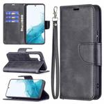 For Samsung Galaxy S22 5G Retro Lambskin Texture Pure Color Horizontal Flip Leather Phone Case with Holder & Card Slots & Wallet & Lanyard(Black)