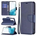 For Samsung Galaxy S22 5G Retro Lambskin Texture Pure Color Horizontal Flip Leather Phone Case with Holder & Card Slots & Wallet & Lanyard(Blue)