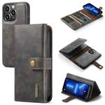 DG.MING Three Fold Wallet Style Leather Phone Case For iPhone 13 Pro Max(Grey)