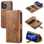 DG.MING Three Fold Wallet Style Leather Phone Case For iPhone 13 Pro(Brown)