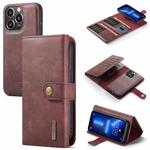DG.MING Three Fold Wallet Style Leather Phone Case For iPhone 13 Pro(Red)