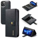 DG.MING Three Fold Wallet Style Leather Phone Case For iPhone 13(Black)