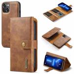 DG.MING Three Fold Wallet Style Leather Phone Case For iPhone 13(Brown)