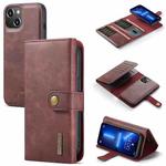 DG.MING Three Fold Wallet Style Leather Phone Case For iPhone 13(Red)