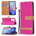 For Xiaomi Redmi Note 11 5G/Note 11T 5G/Poco M4 Pro 5G Color Matching Denim Texture Leather Phone Case with Holder & Card Slots & Wallet & Lanyard(Rose Red)