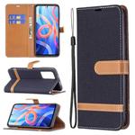 For Xiaomi Redmi Note 11 5G/Note 11T 5G/Poco M4 Pro 5G Color Matching Denim Texture Leather Phone Case with Holder & Card Slots & Wallet & Lanyard(Black)