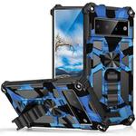 For Google Pixel 6 Pro Camouflage Armor Shockproof TPU + PC Magnetic Phone Case with Holder(Dark Blue)