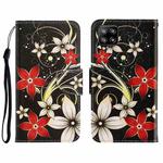 For SSamsung Galaxy A22 4G 3D Colored Drawing Horizontal Flip Leather Phone Case with Holder & Card Slots & Wallet(Red Flower)
