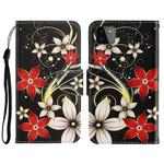 For Samsung Galaxy A22 5G 3D Colored Drawing Horizontal Flip Leather Phone Case with Holder & Card Slots & Wallet(Red Flower)