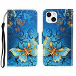 For iPhone 13 3D Colored Drawing Horizontal Flip Leather Phone Case(Jade Butterfly)