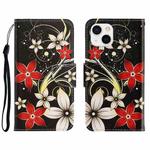 For iPhone 13 3D Colored Drawing Horizontal Flip Leather Phone Case(Red Flower)