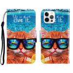 For iPhone 13 Pro 3D Colored Drawing Horizontal Flip Leather Phone Case (Underwater Cat)