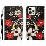 For iPhone 13 Pro Max 3D Colored Drawing Horizontal Flip Leather Phone Case (Red Flower)