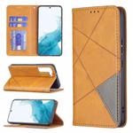 For Samsung Galaxy S22 5G Prismatic Invisible Magnetic Horizontal Flip Phone Leather Case with Holder & Card Slots & Photo Frame(Yellow)