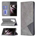 For Samsung Galaxy S22 Ultra 5G Prismatic Invisible Magnetic Horizontal Flip Phone Leather Case with Holder & Card Slots & Photo Frame(Grey)