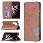 For Samsung Galaxy S22 Ultra 5G Prismatic Invisible Magnetic Horizontal Flip Phone Leather Case with Holder & Card Slots & Photo Frame(Brown)
