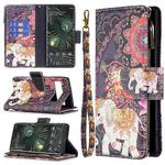 For Google Pixel 6 Pro Colored Drawing Pattern Zipper Horizontal Flip Phone Leather Case with Holder & Card Slots & Wallet(Flower Elephants)