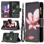 For Google Pixel 6 Pro Colored Drawing Pattern Zipper Horizontal Flip Phone Leather Case with Holder & Card Slots & Wallet(Lotus)