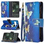 For Google Pixel 6 Pro Colored Drawing Pattern Zipper Horizontal Flip Phone Leather Case with Holder & Card Slots & Wallet(Gold Butterfly)