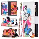 For Google Pixel 6 Colored Drawing Pattern Zipper Horizontal Flip Phone Leather Case with Holder & Card Slots & Wallet(Two Butterflies)