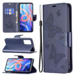For Xiaomi Redmi Note 11 5G/Note 11T 5G/Poco M4 Pro 5G Two Butterflies Embossing Pattern Horizontal Flip Leather Phone Case with Holder & Card Slot & Wallet & Lanyard(Dark Blue)