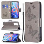 For Xiaomi Redmi Note 11 5G/Note 11T 5G/Poco M4 Pro 5G Two Butterflies Embossing Pattern Horizontal Flip Leather Phone Case with Holder & Card Slot & Wallet & Lanyard(Grey)