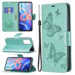 For Xiaomi Redmi Note 11 5G/Note 11T 5G/Poco M4 Pro 5G Two Butterflies Embossing Pattern Horizontal Flip Leather Phone Case with Holder & Card Slot & Wallet & Lanyard(Green)