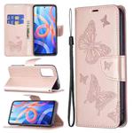 For Xiaomi Redmi Note 11 5G/Note 11T 5G/Poco M4 Pro 5G Two Butterflies Embossing Pattern Horizontal Flip Leather Phone Case with Holder & Card Slot & Wallet & Lanyard(Rose Gold)