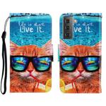 For Samsung Galaxy S21 FE 5G 3D Colored Drawing Horizontal Flip Leather Phone Case(Underwater Cat)