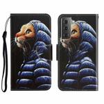 For Samsung Galaxy S22+ 5G 3D Colored Drawing Horizontal Flip Leather Phone Case(Down Jacket Cat)