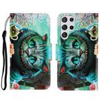 For Samsung Galaxy S22 Ultra 5G 3D Colored Drawing Horizontal Flip Leather Phone Case(Green Eyes)
