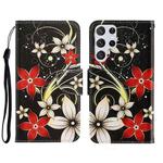 For Samsung Galaxy S22 Ultra 5G 3D Colored Drawing Horizontal Flip Leather Phone Case(Red Flower)