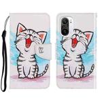For Xiaomi Redmi K40 3D Colored Drawing Horizontal Flip Leather Phone Case(Red Mouth Cat)