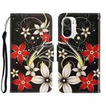 For Xiaomi Redmi K40 3D Colored Drawing Horizontal Flip Leather Phone Case(Red Flower)