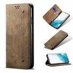 For Samsung Galaxy S22 5G Denim Texture Casual Style Horizontal Flip Leather Case with Holder & Card Slots & Wallet(Khaki)