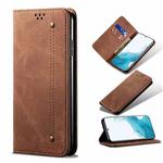 For Samsung Galaxy S22 5G Denim Texture Casual Style Horizontal Flip Leather Case with Holder & Card Slots & Wallet(Brown)