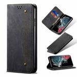 For Samsung Galaxy S22 Ultra 5G Denim Texture Casual Style Horizontal Flip Leather Case with Holder & Card Slots & Wallet(Black)