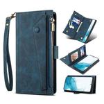 For Samsung Galaxy S22 5G Retro Frosted Horizontal Flip Leather Phone Case with Holder & Card Slot & Wallet & Zipper Pocket & Lanyard(Blue)