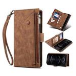 For Samsung Galaxy S22 Ultra 5G Retro Frosted Horizontal Flip Leather Phone Case with Holder & Card Slot & Wallet & Zipper Pocket & Lanyard(Brown)