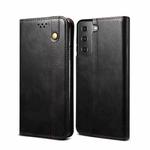 For Samsung Galaxy S22 5G Simple Wax Crazy Horse Texture Horizontal Flip Leather Phone Case with Card Slots & Holder(Black)